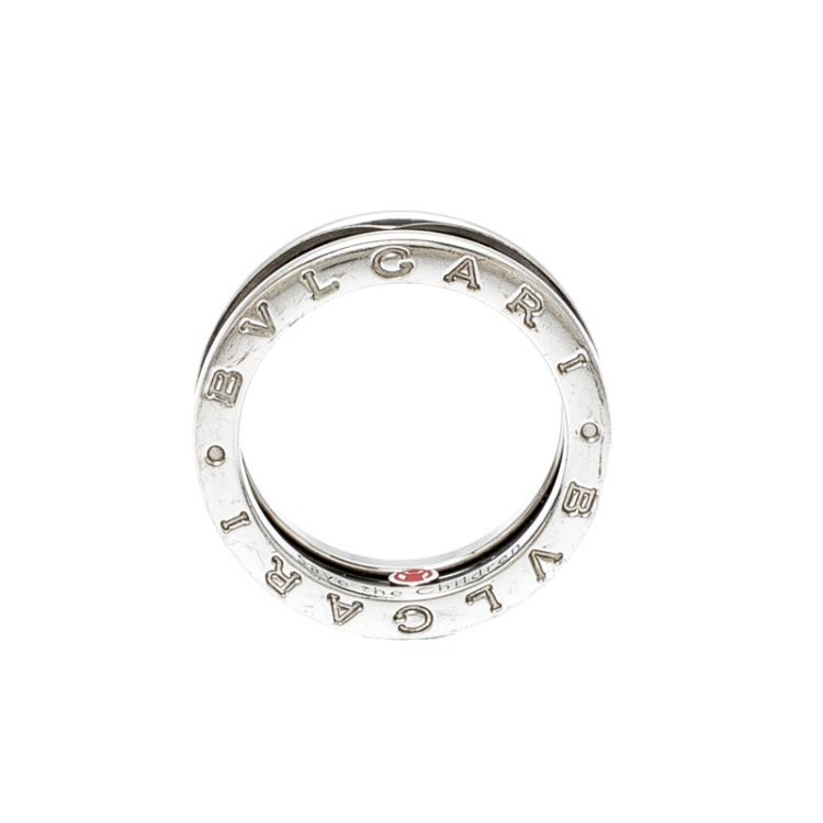 Pre Owned Bvlgari Save the Children 1-Band Black Ceramic Silver Ring Size 54