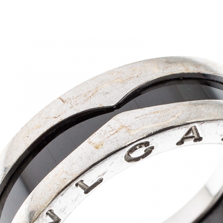 Pre Owned Bvlgari Save the Children 1-Band Black Ceramic Silver Ring Size 54