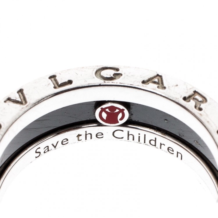 Pre Owned Bvlgari Save the Children 1-Band Black Ceramic Silver Ring Size 54