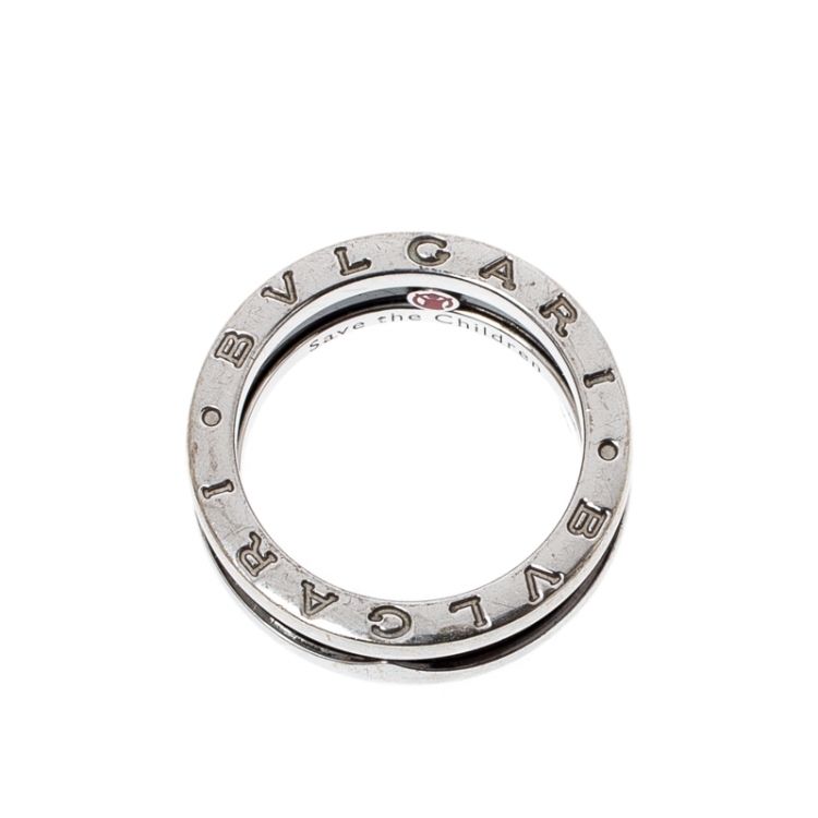 Pre Owned Bvlgari Save the Children 1-Band Black Ceramic Silver Ring Size 54