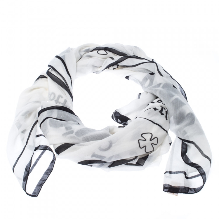 مملوكة مسبقًا Bvlgari Black and White Cotton and Silk Casa Fondata Print Scarf 
