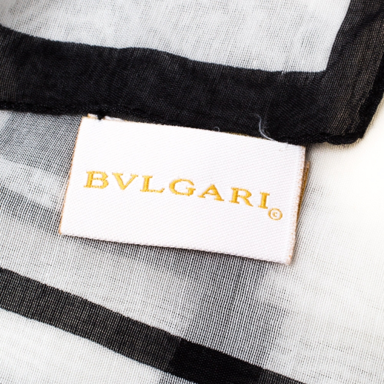 مملوكة مسبقًا Bvlgari Black and White Cotton and Silk Casa Fondata Print Scarf 