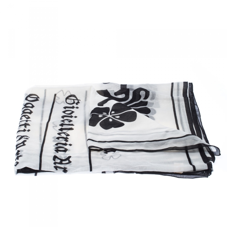 مملوكة مسبقًا Bvlgari Black and White Cotton and Silk Casa Fondata Print Scarf 