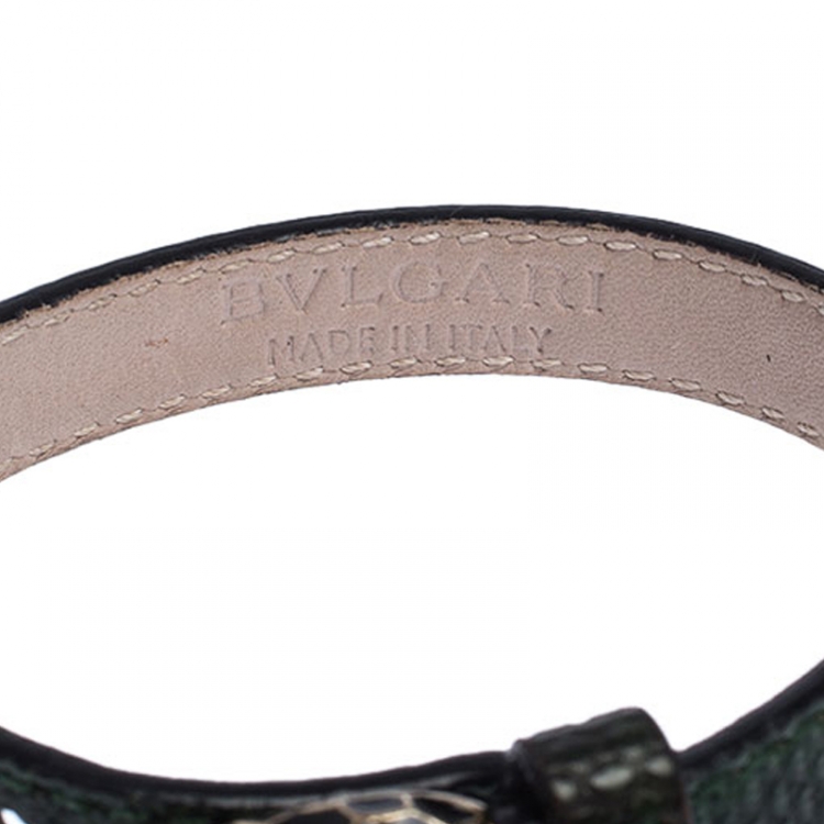 Pre Owned Bvlgari Serpenti Green Karung Leather Enamel Bracelet 