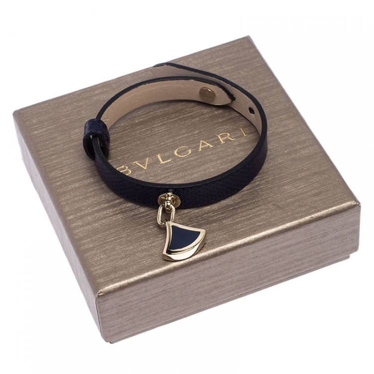 Pre Owned Bvlgari Diva's Dream Blue Enamel Gold Plated Blue Leather Bracelet