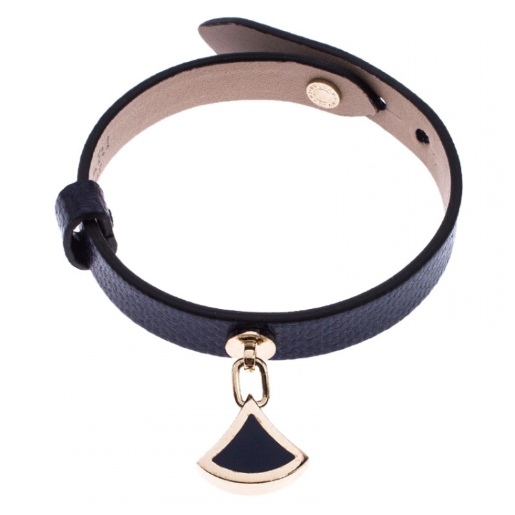 Pre Owned Bvlgari Diva's Dream Blue Enamel Gold Plated Blue Leather Bracelet