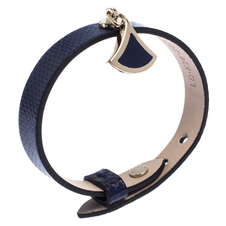 Pre Owned Bvlgari Diva's Dream Blue Enamel Gold Plated Blue Leather Bracelet