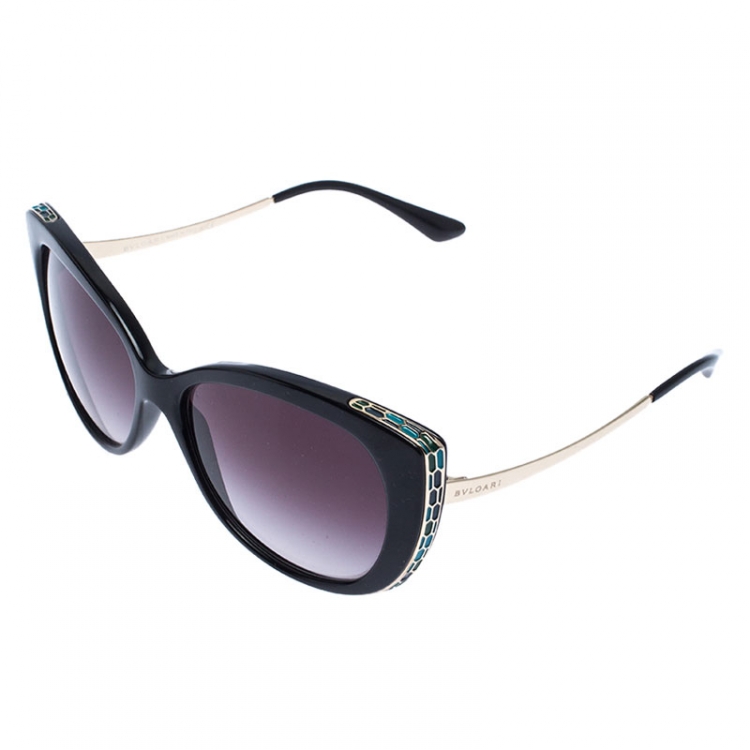 Pre Owned Bvlgari Serpenti Black/Grey Gradient 8178 Cateye Sunglasses 