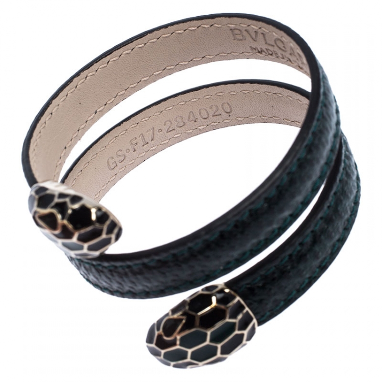 Pre Owned Bvlgari Green Multi Coiled Leather Serpenti Forever Cleopatra Bracelet