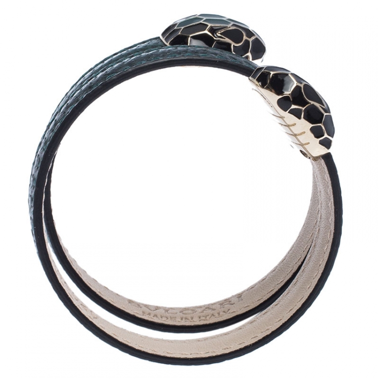 Pre Owned Bvlgari Green Multi Coiled Leather Serpenti Forever Cleopatra Bracelet