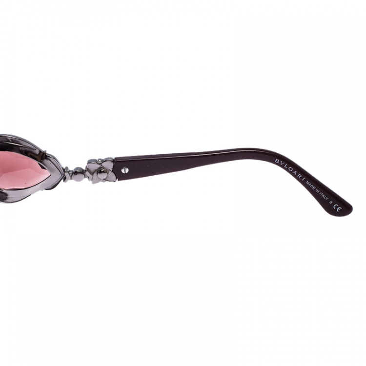 Pre Owned Bvlgari Dark Purple 8081-B Crystal Oversized Square Sunglasses