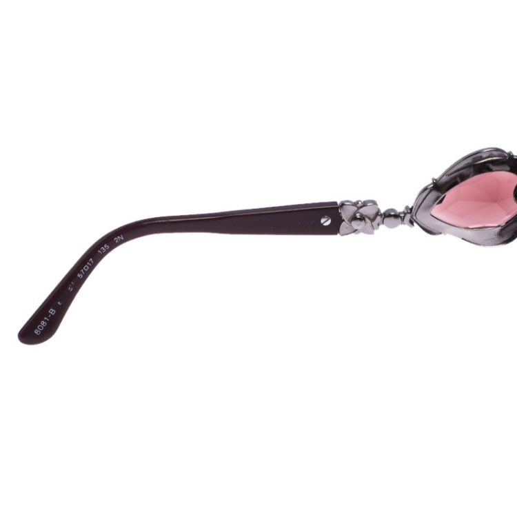 Pre Owned Bvlgari Dark Purple 8081-B Crystal Oversized Square Sunglasses