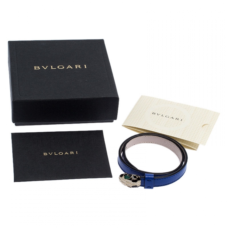 Pre Owned Bvlgari Serpenti Forever Blue Enamel Gold Plated Double Coiled Leather Bracelet