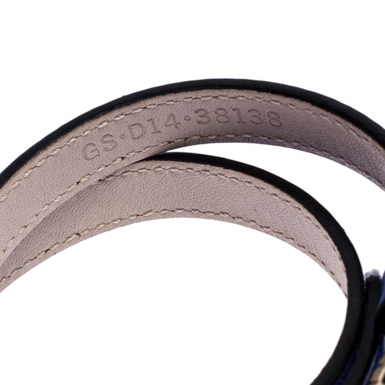 Pre Owned Bvlgari Serpenti Forever Blue Enamel Gold Plated Double Coiled Leather Bracelet