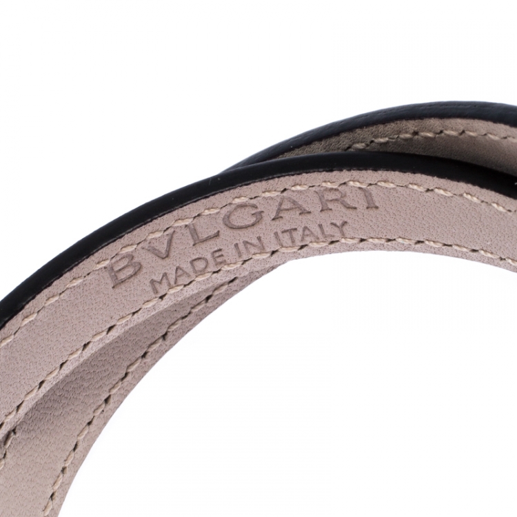 Pre Owned Bvlgari Serpenti Forever Black Enamel Gold Plated Double Coiled Leather Bracelet