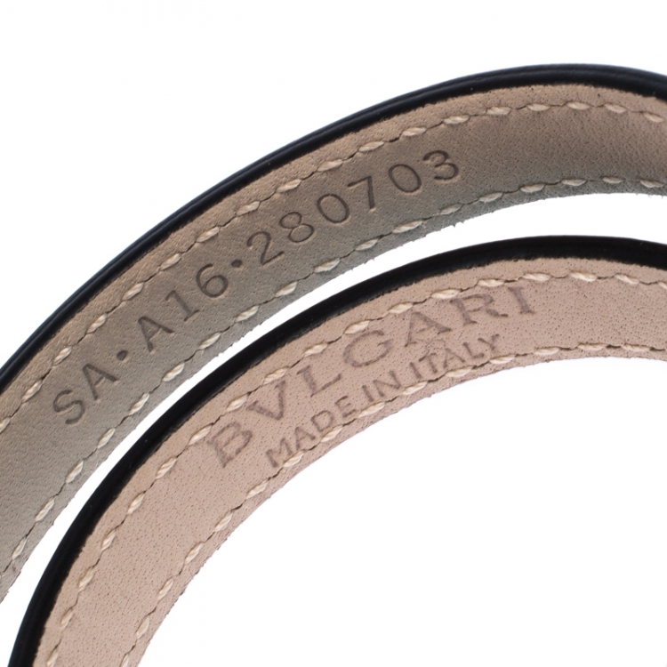 Pre Owned Bvlgari Serpenti Forever Blue Enamel Gold Plated Double Coiled Leather Bracelet