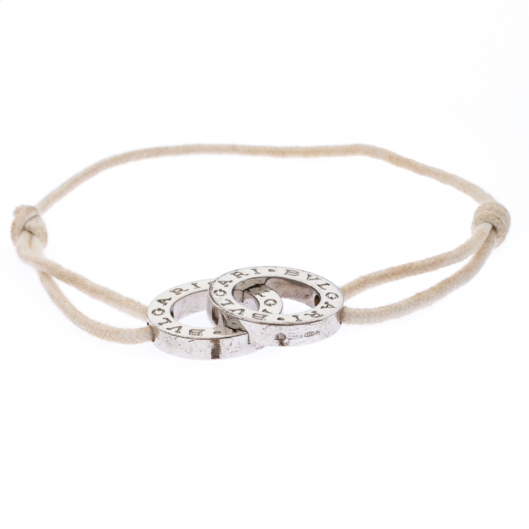 مملوكة مسبقًا Bvlgari Bvlgari Interlocking Circles Silver Adjustable Cord Bracelet