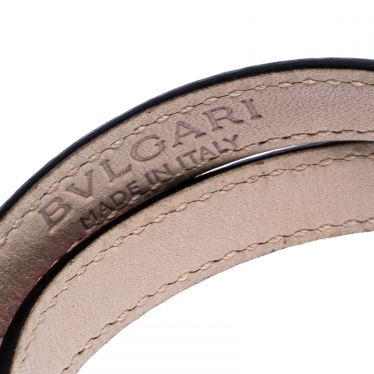 Pre Owned Bvlgari Serpenti Forever Enamel Pink Leather Gold Plated Double Coiled Bracelet