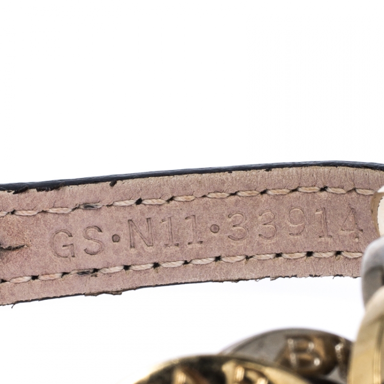 Pre Owned Bvlgari Two Tone Interlocking Circles Black Leather Bracelet