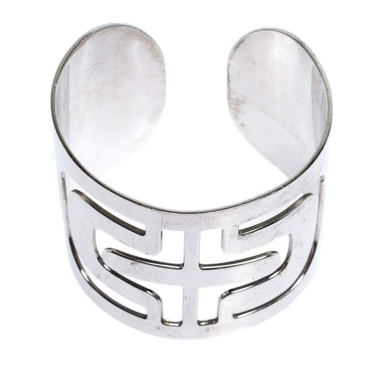 Pre Owned Bvlgari Parentesi Cutwork Sterling Silver Open Cuff Bracelet