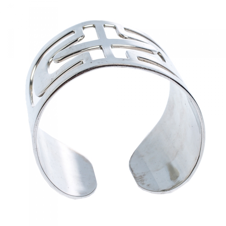 Pre Owned Bvlgari Parentesi Cutwork Sterling Silver Open Cuff Bracelet