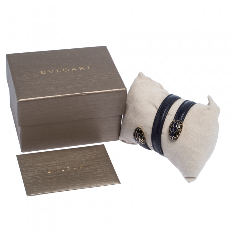 Pre Owned Bvlgari Serpenti Forever Navy Blue Leather Multi-Coiled Cleopatra Bracelet