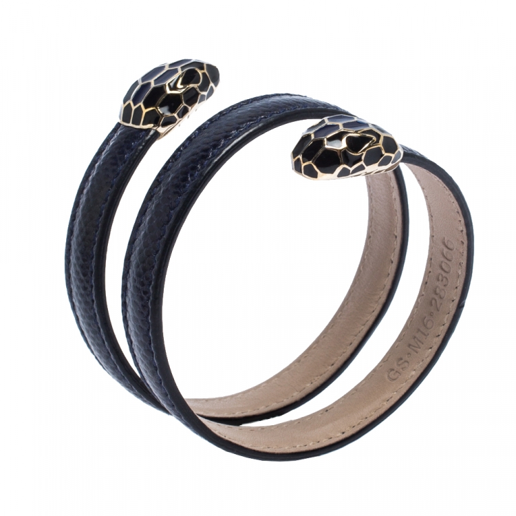 Pre Owned Bvlgari Serpenti Forever Navy Blue Leather Multi-Coiled Cleopatra Bracelet