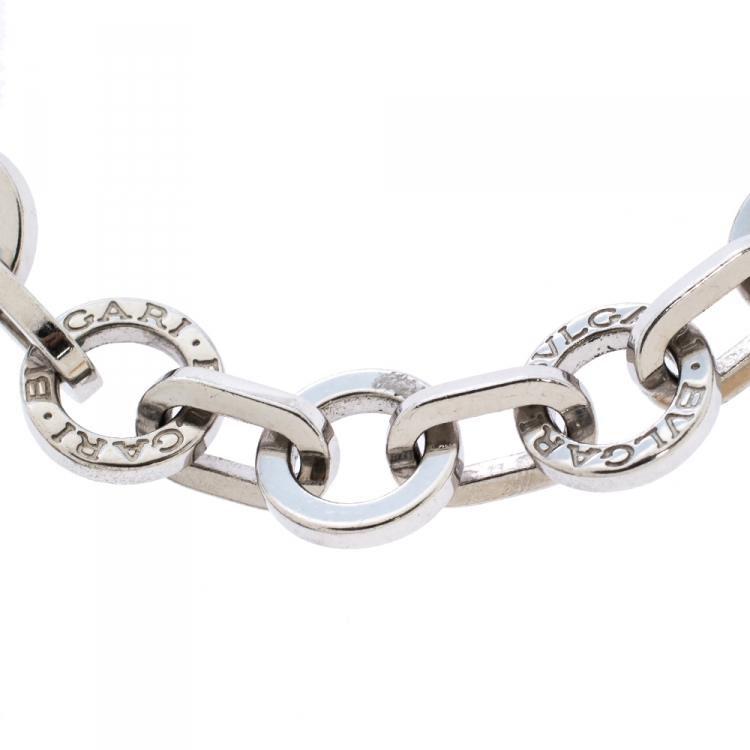 Pre Owned Bvlgari Logo Silver Link Bracelet
