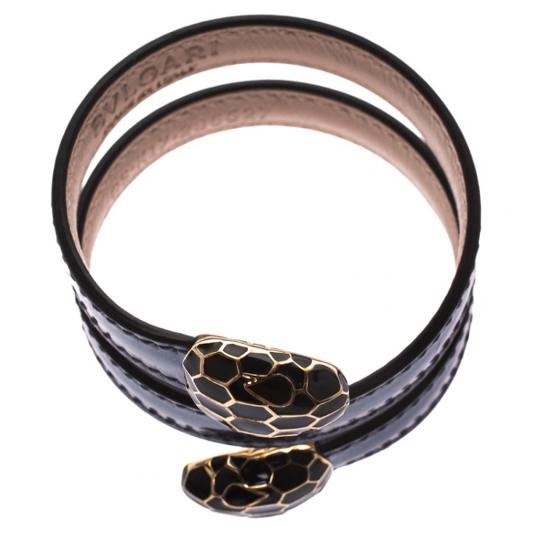 Pre Owned Bvlgari Serpenti Forever Purple Leather Wrap Bracelet