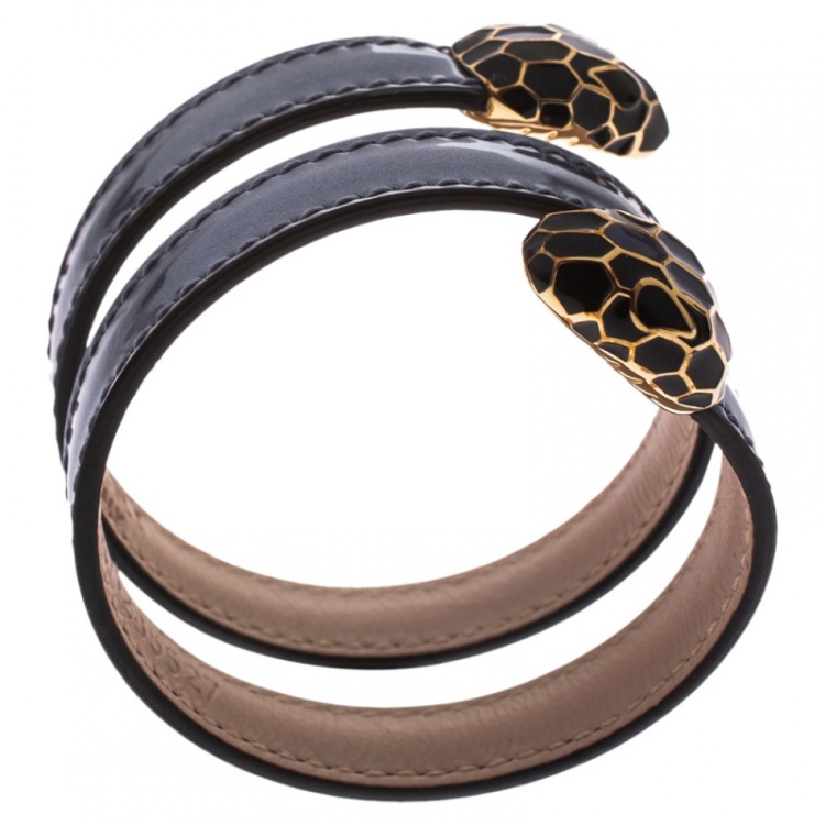 Pre Owned Bvlgari Serpenti Forever Purple Leather Wrap Bracelet