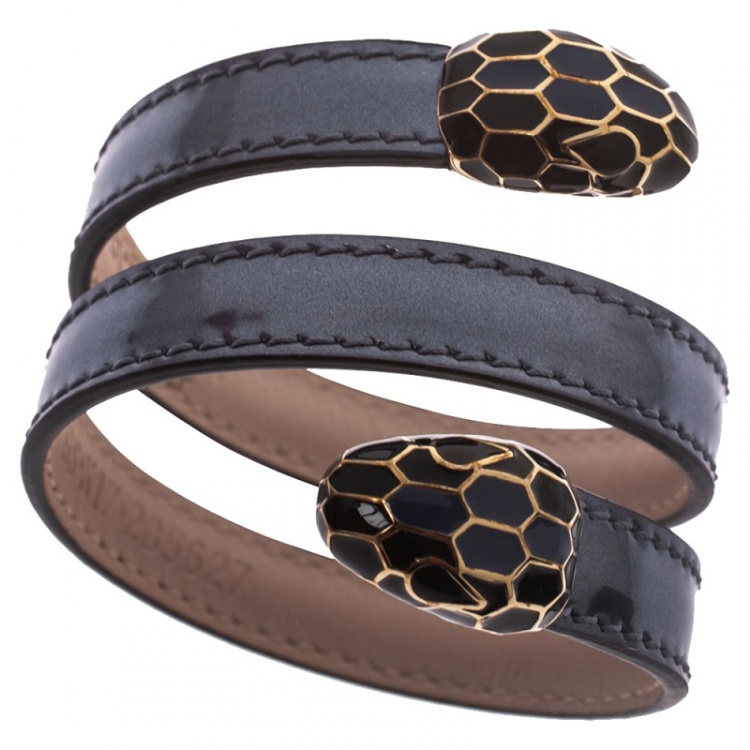 Pre Owned Bvlgari Serpenti Forever Purple Leather Wrap Bracelet