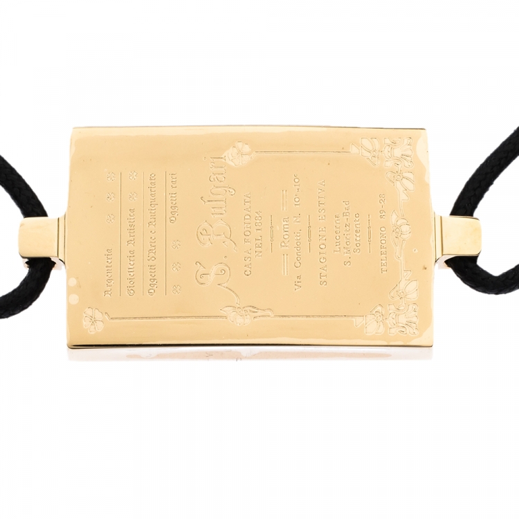 Pre Owned Bvlgari S.Bulgari Charm Black Cord Adjustable Bracelet