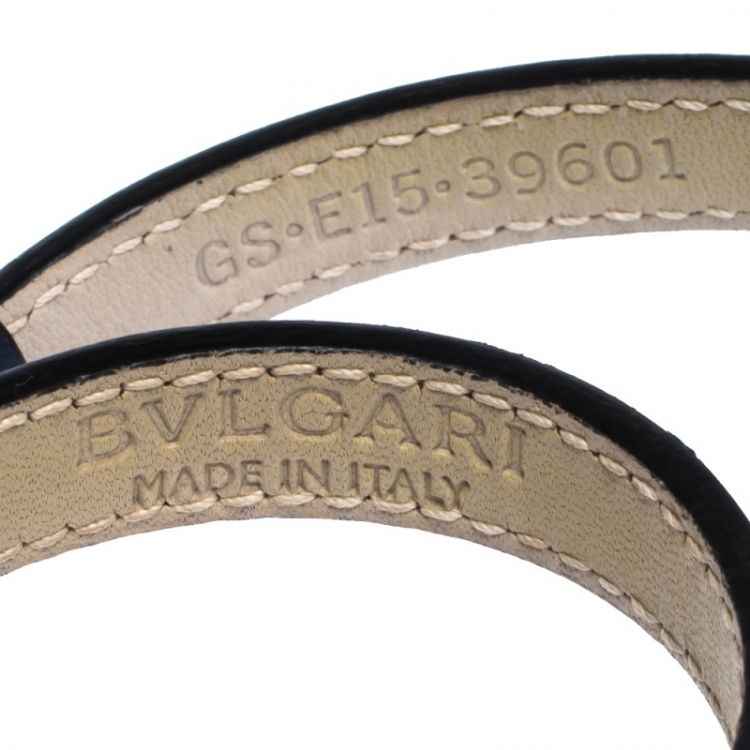 Pre Owned Bvlgari Serpenti Forever Enamel Blue Leather Gold Plated Double Coiled Bracelet