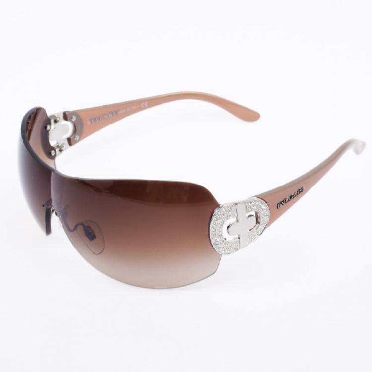 Pre Owned Bvlgari Brown Strass-Edge Shield Women Sunglasses