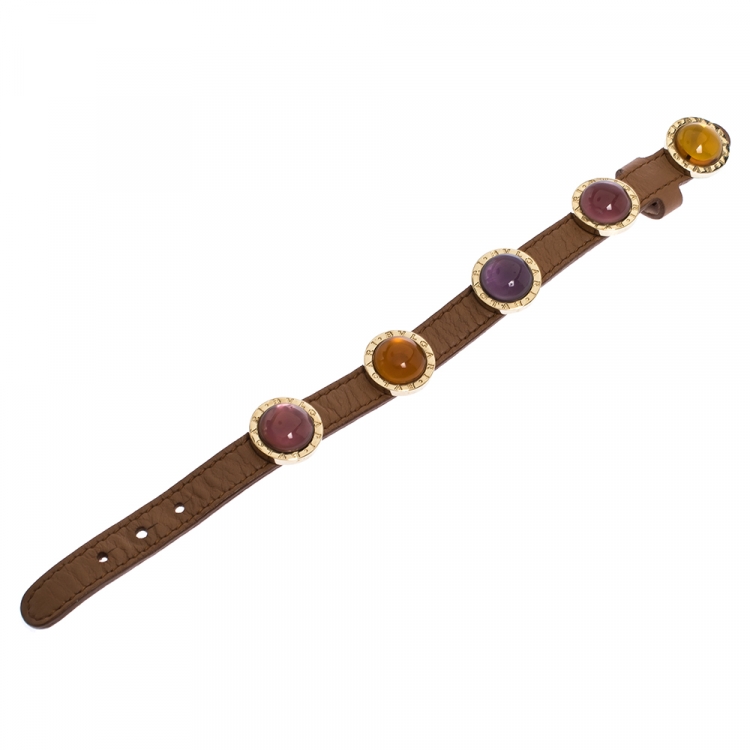 Pre Owned Bvlgari Multicolor Five Stone Leather Wrap Bracelet