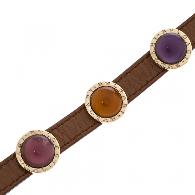 Pre Owned Bvlgari Multicolor Five Stone Leather Wrap Bracelet