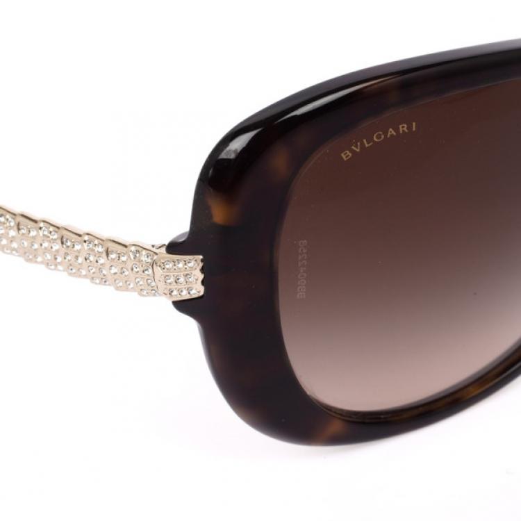 Pre Owned Bvlgari Tortoise Frame Retro Womens Sunglasses