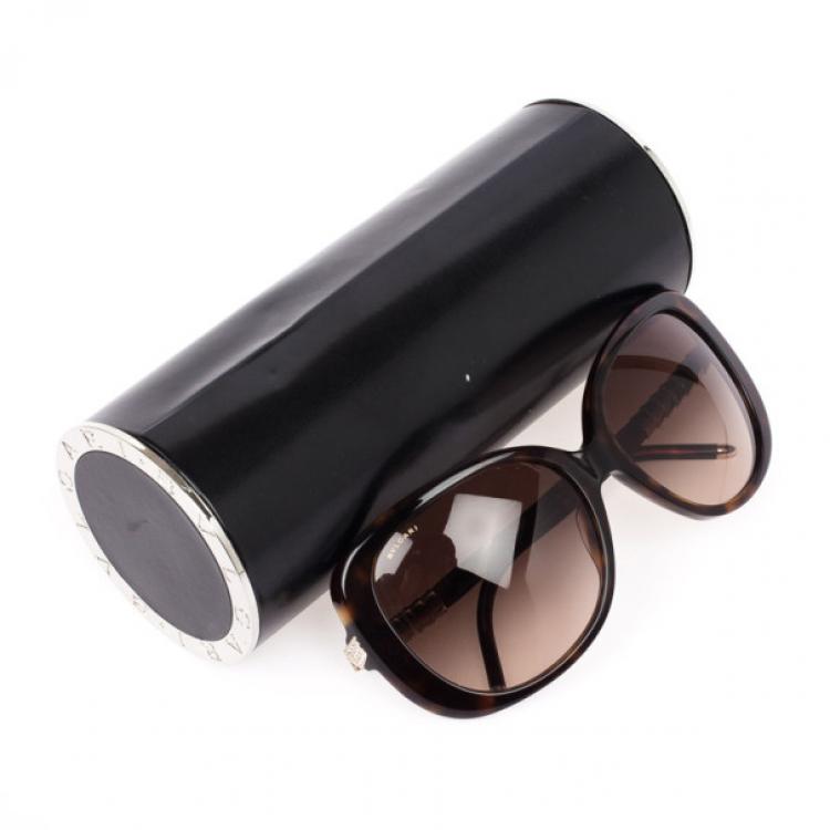 Pre Owned Bvlgari Tortoise Frame Retro Womens Sunglasses