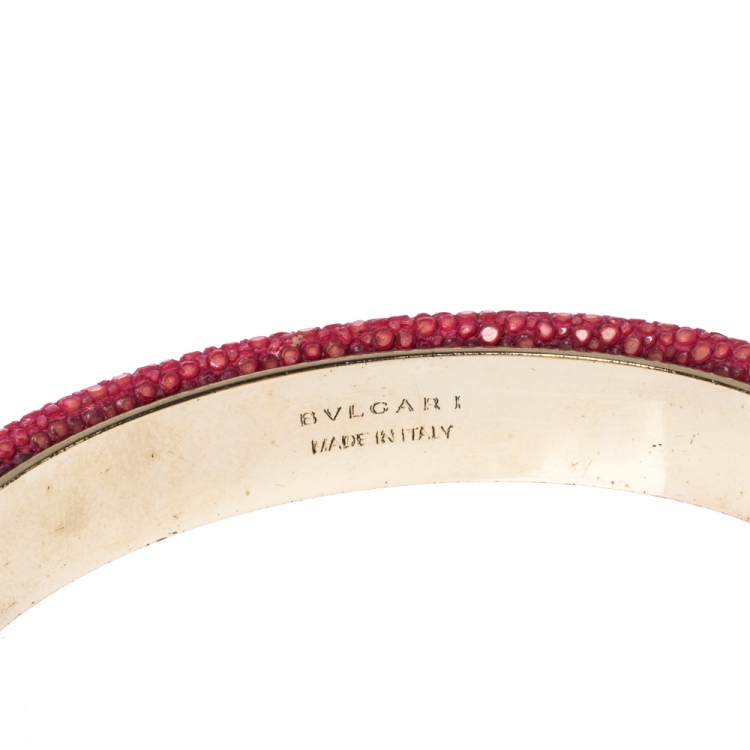 Pre Owned Bvlgari Serpenti Forever Red Galuchat Leather Open Cuff Bracelet
