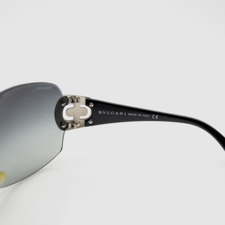 Pre Owned Bvlgari Black Strass-Edge Shield Sunglasses