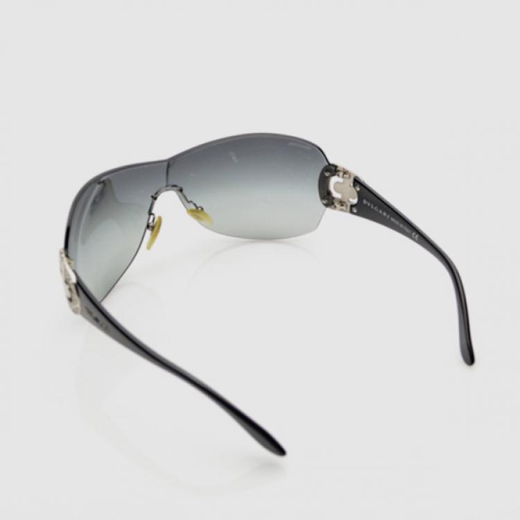 Pre Owned Bvlgari Black Strass-Edge Shield Sunglasses