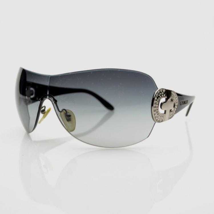 Pre Owned Bvlgari Black Strass-Edge Shield Sunglasses