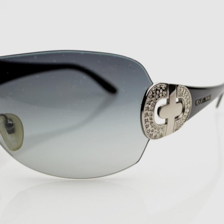 Pre Owned Bvlgari Black Strass-Edge Shield Sunglasses