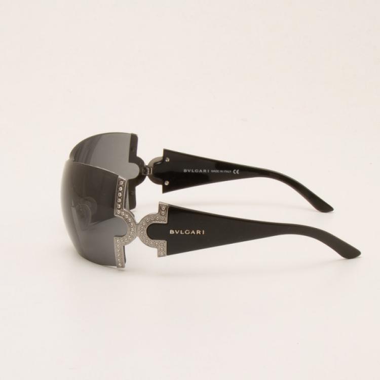 Pre Owned Bvlgari Temple Embellished Temple Shield Sunglasses