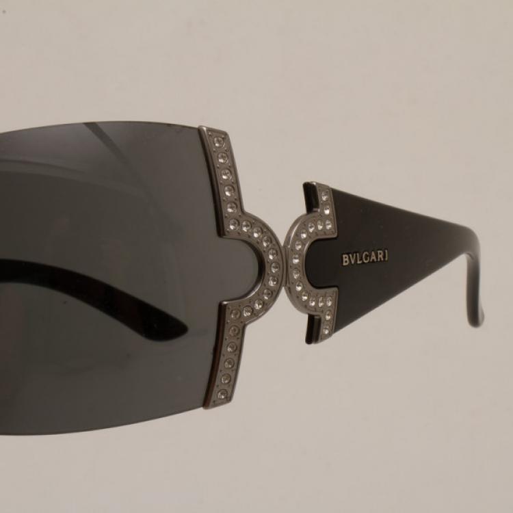 Pre Owned Bvlgari Temple Embellished Temple Shield Sunglasses