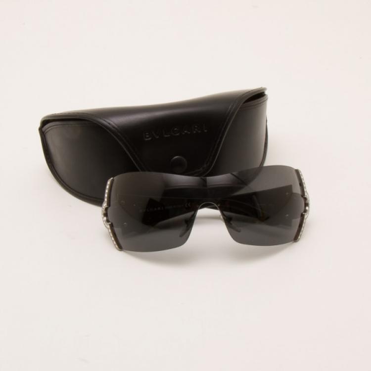 Pre Owned Bvlgari Temple Embellished Temple Shield Sunglasses
