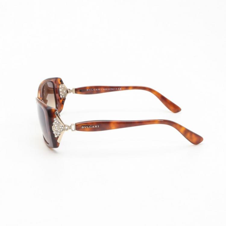 Pre Owned Bvlgari Brown Rectangle Framed Sunglasses with Crystals