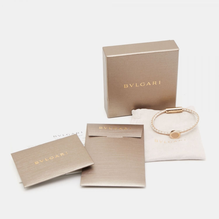 Pre Owned Bvlgari Bvlgari Enamel Leather Gold Tone Bracelet
