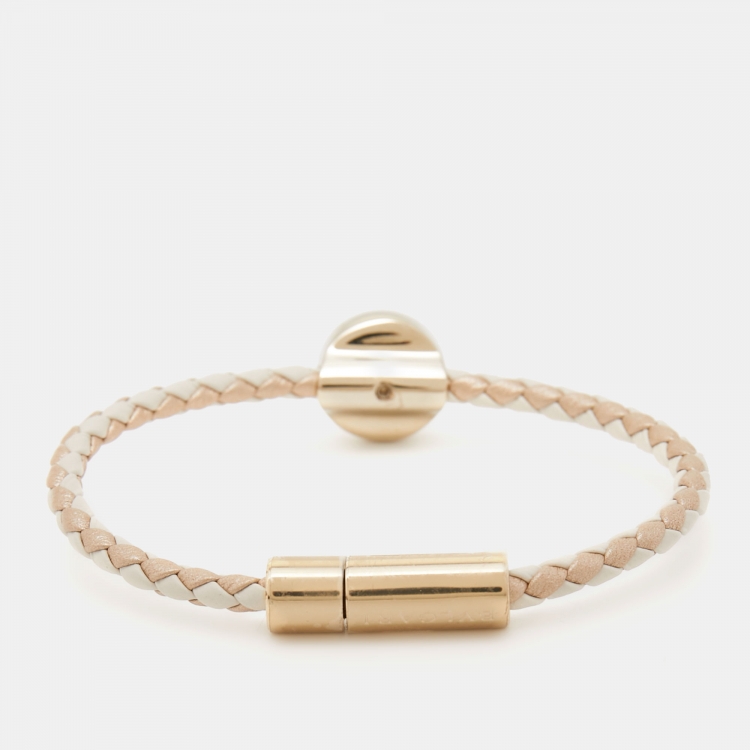 Pre Owned Bvlgari Bvlgari Enamel Leather Gold Tone Bracelet