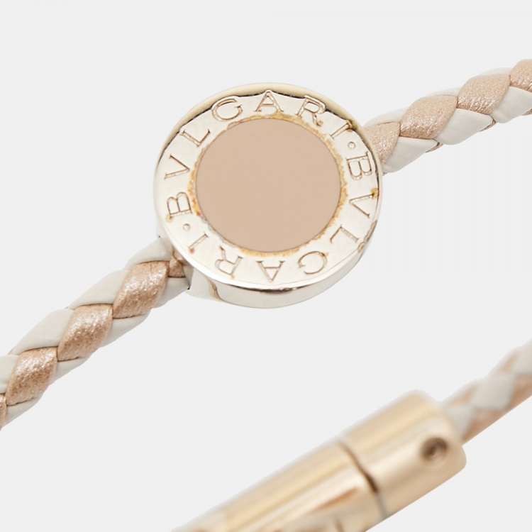 Pre Owned Bvlgari Bvlgari Enamel Leather Gold Tone Bracelet